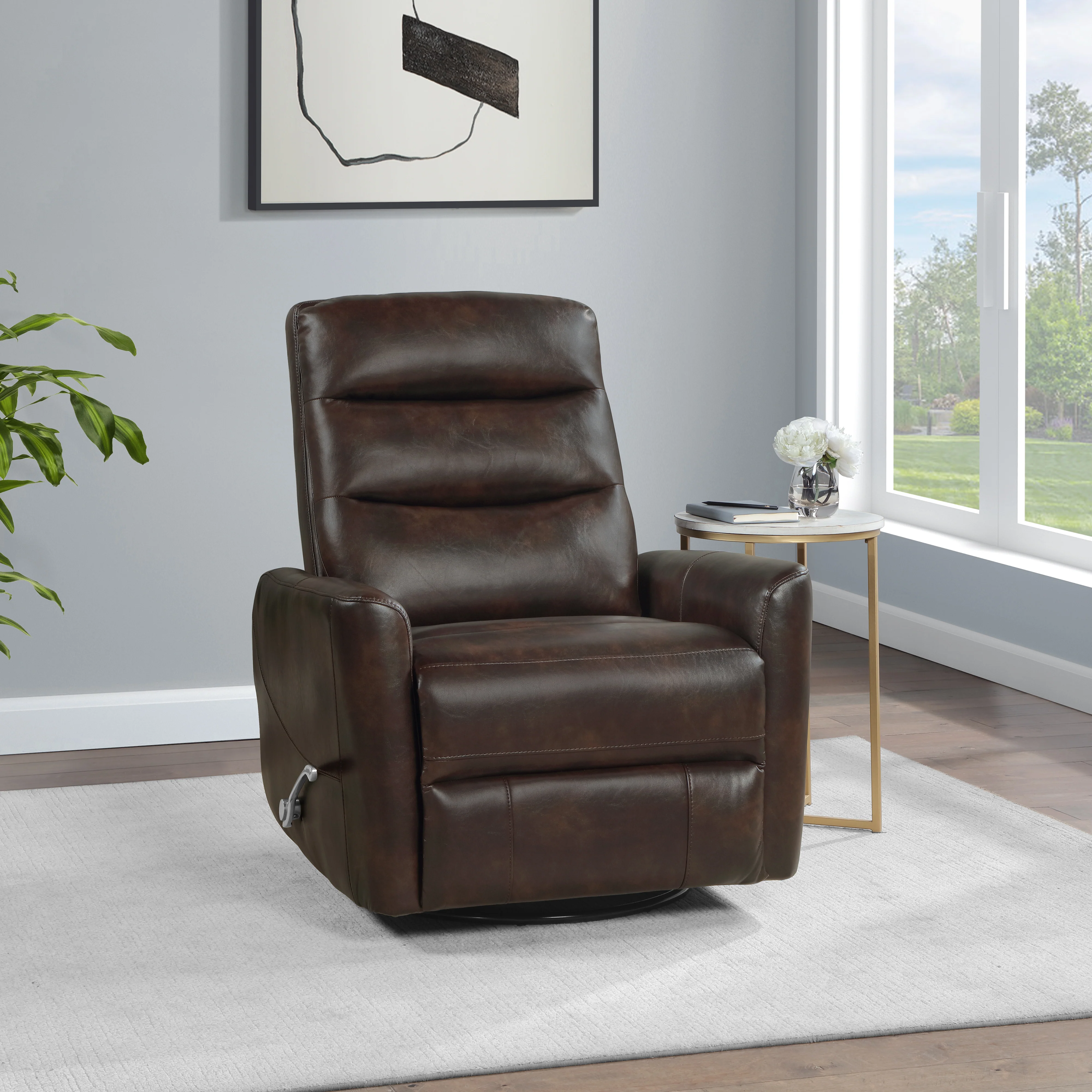 Takami Swivel Recliner-Brown Vegan Leather - Image 7