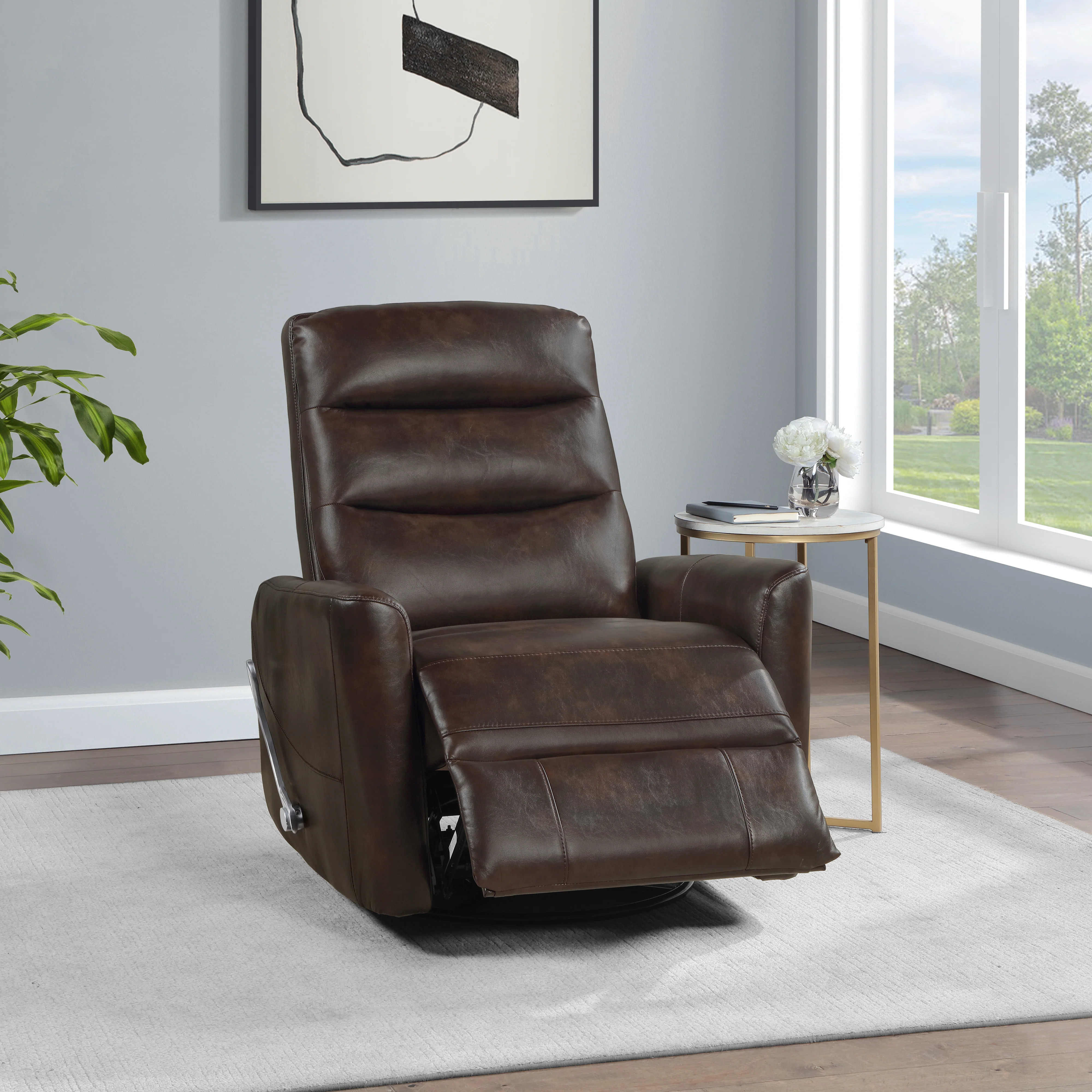 Takami Swivel Recliner-Brown Vegan Leather - Image 8