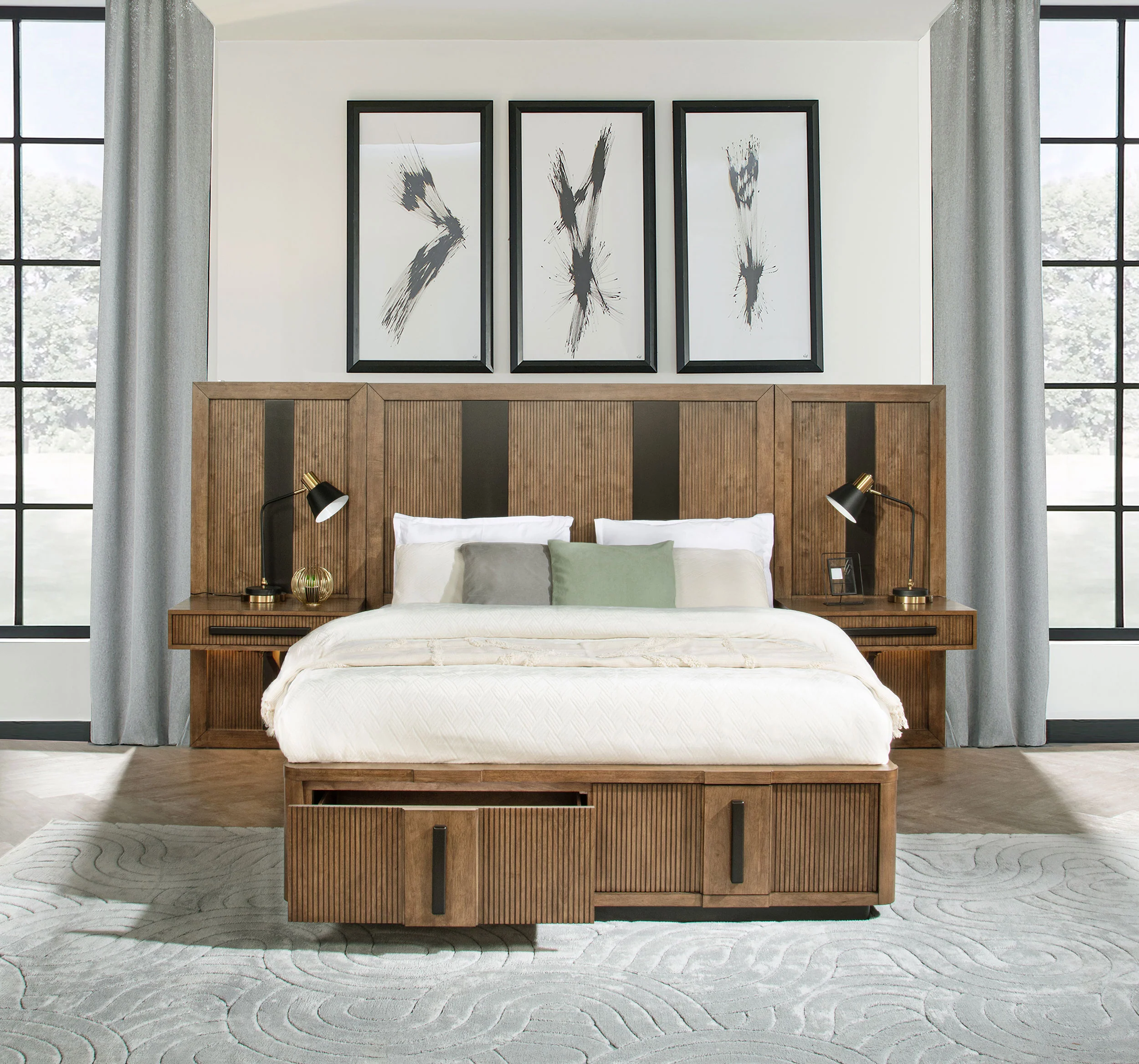 Terrace Wall Panel Platform Storage Bed with Attached Nightstands - Image 2
