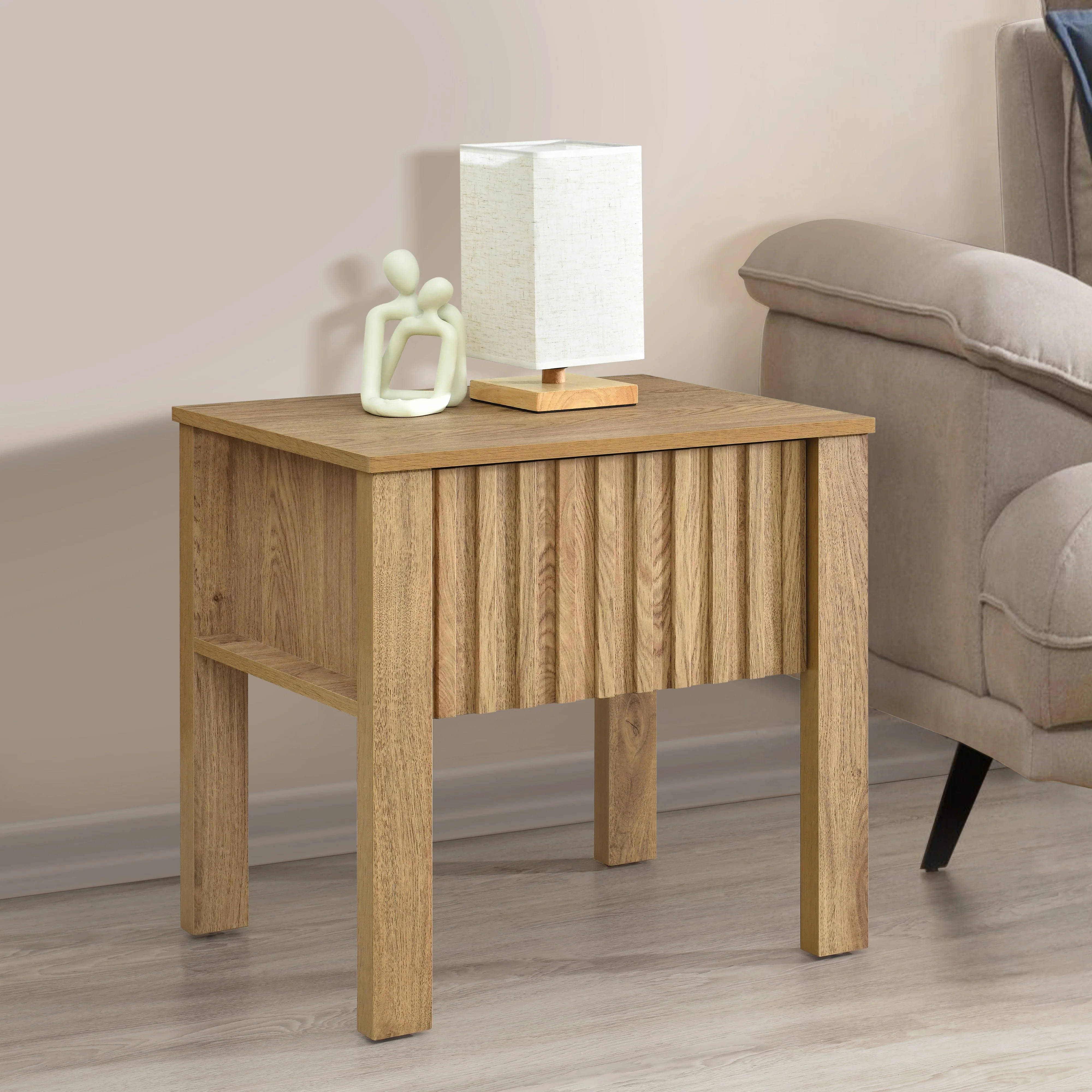 Thayer One Drawer End Table/Bedside Table-Natural - Image 9