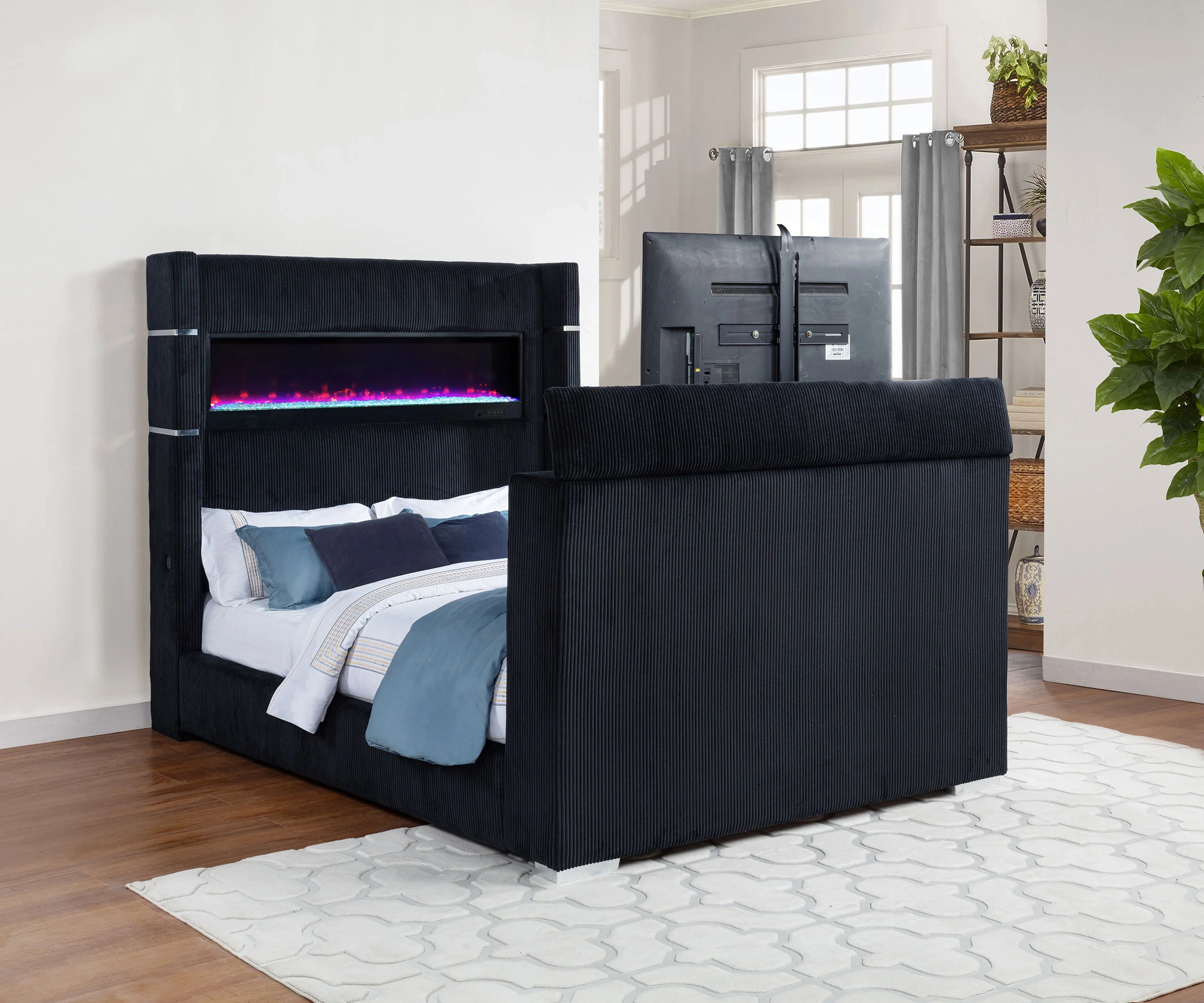 Tisdall Wingback TV Bed with Flame Visualizer - Image 3