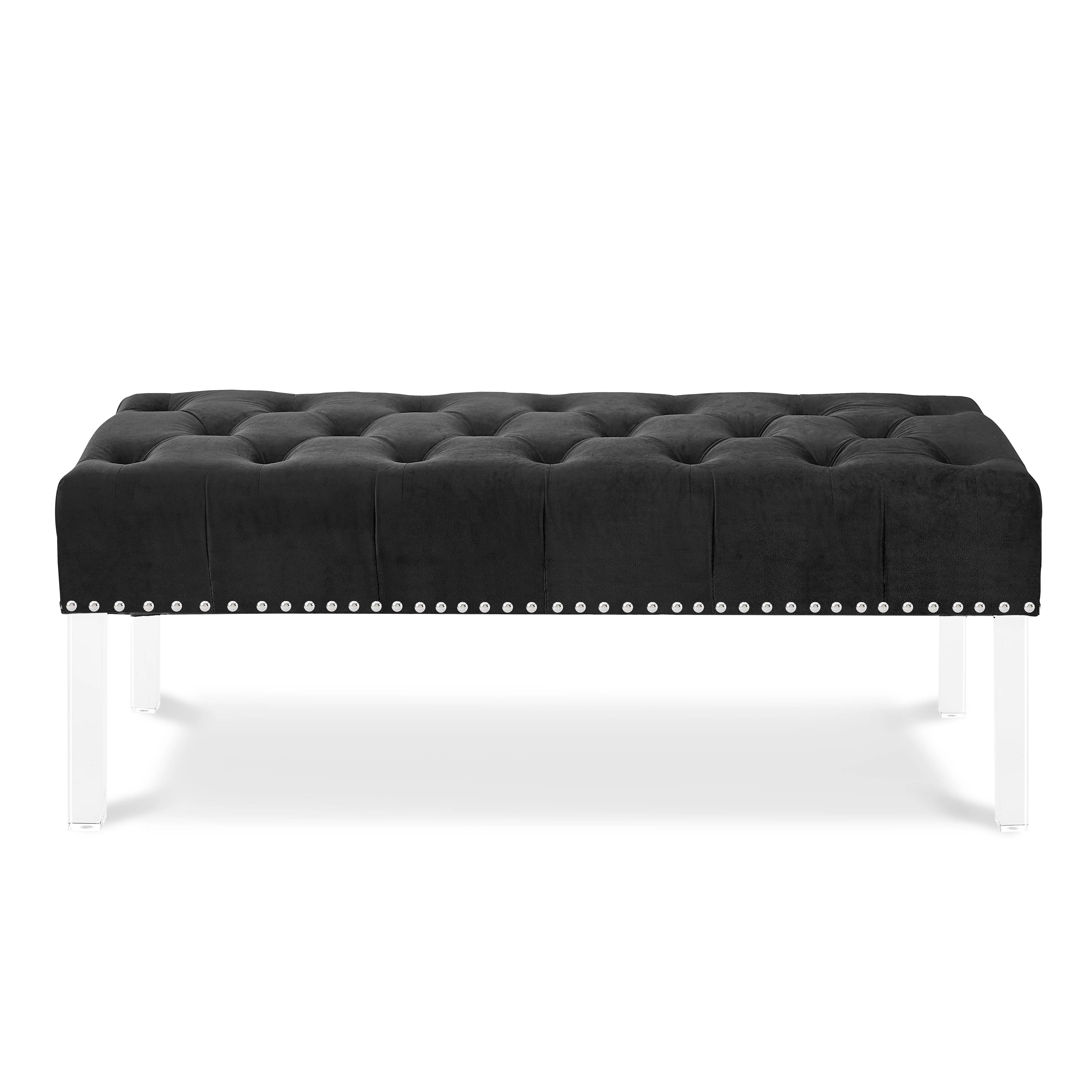 VIVIAN BLACK VELVET BENCH WITH CRYSTAL BUTTONS - Image 2