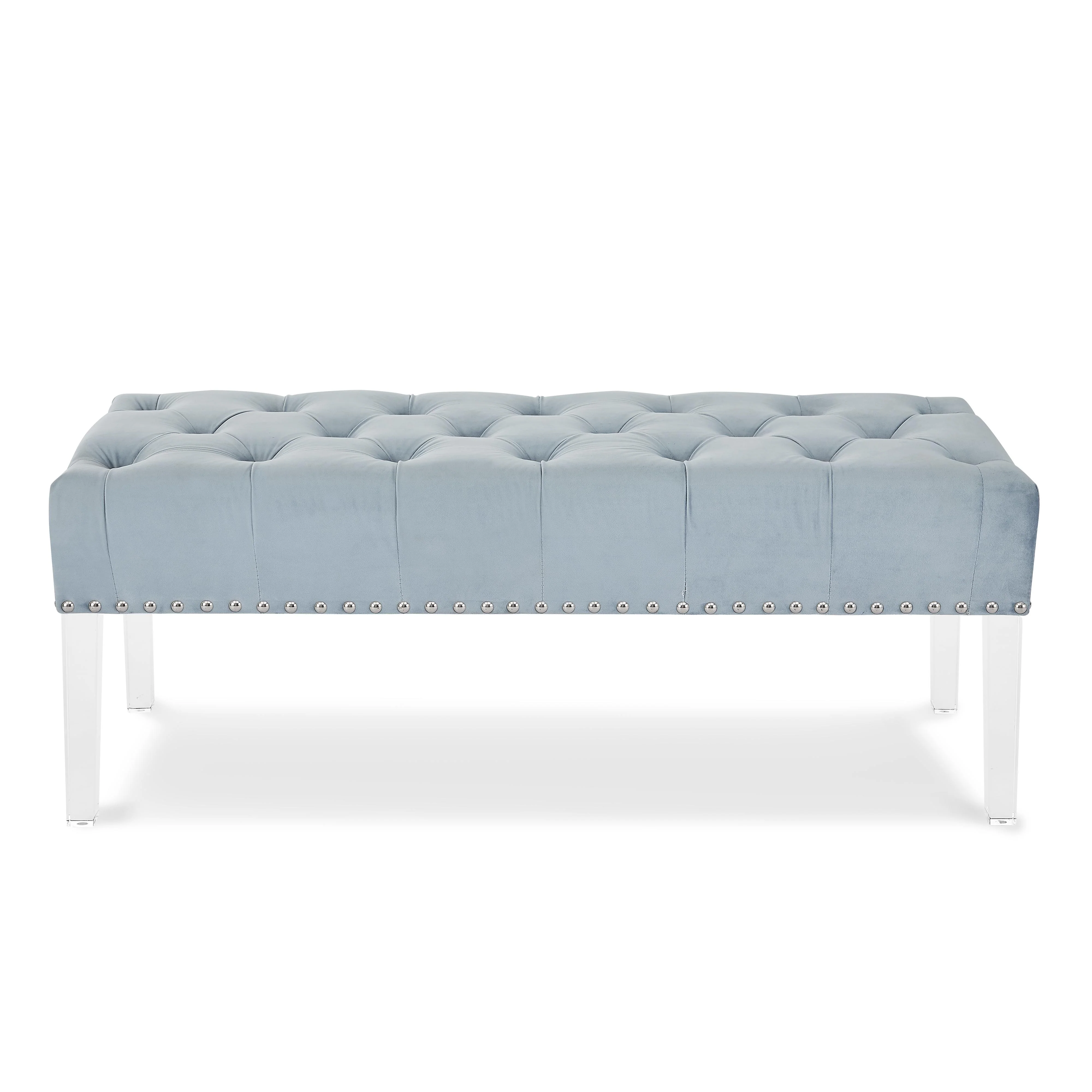 VIVIAN LIGHT BLUE VELVET BENCH WITH CRYSTAL BUTTONS - Image 2