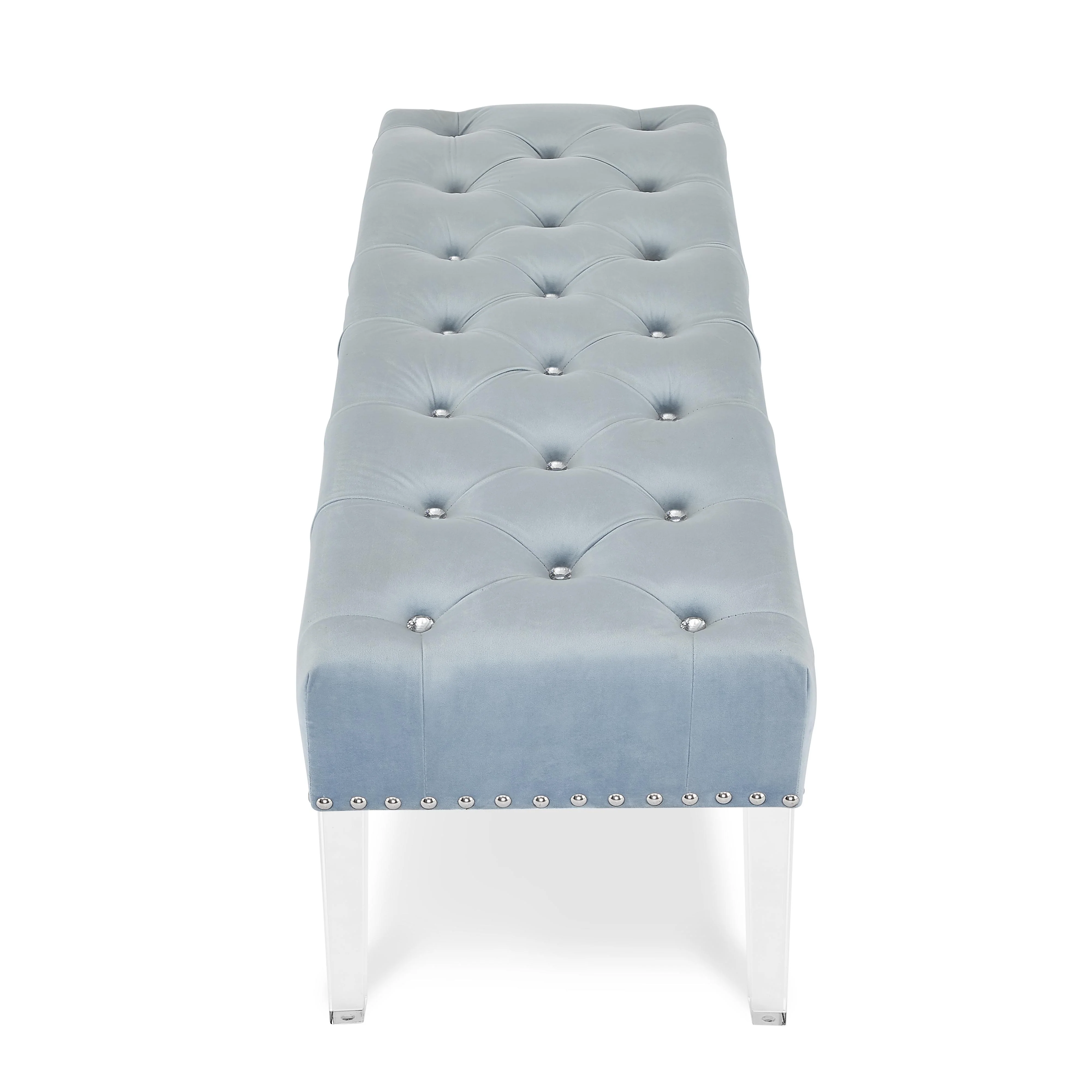VIVIAN LIGHT BLUE VELVET BENCH WITH CRYSTAL BUTTONS - Image 3