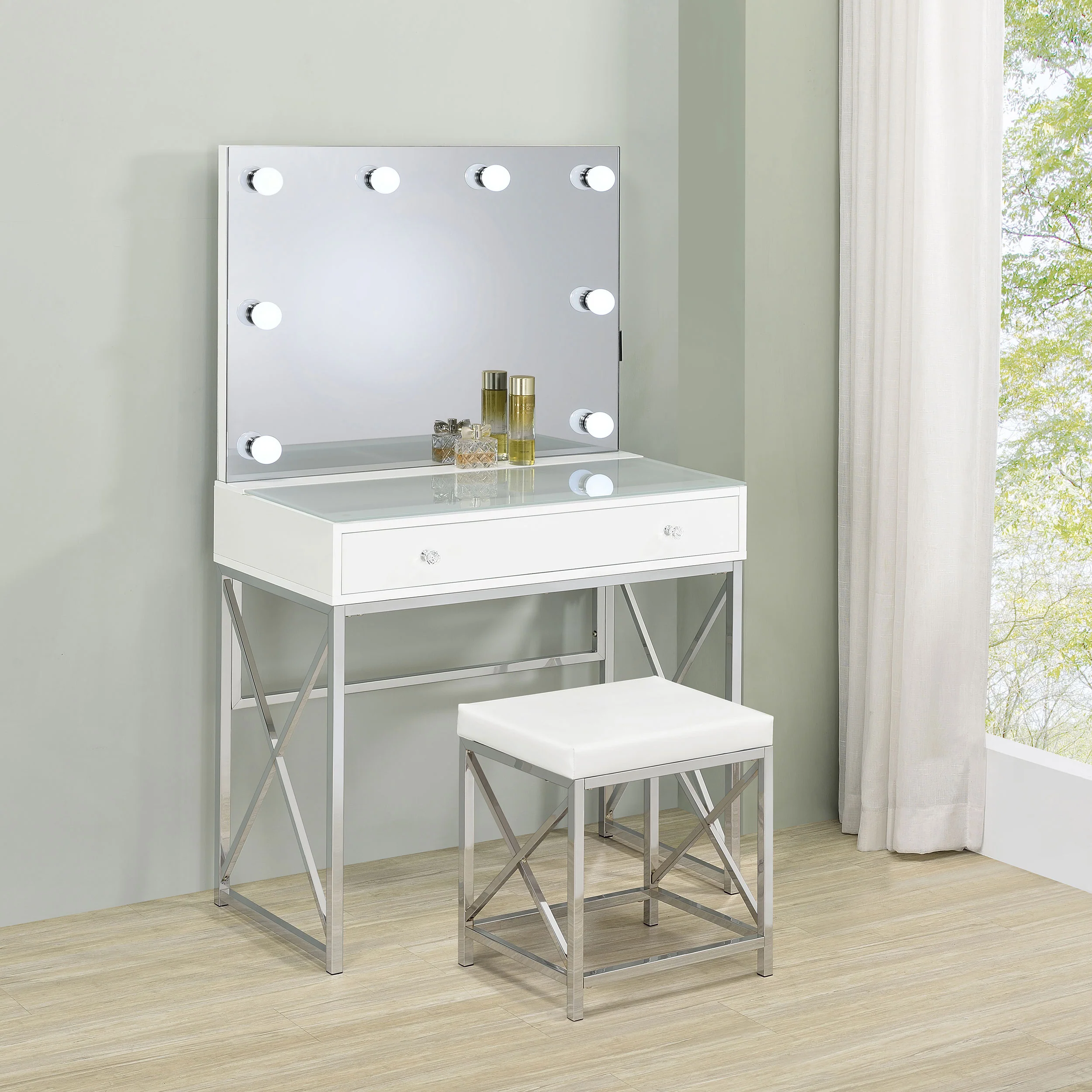 Eliza Makeup Vanity Table with LED Mirror and Stool - Image 2