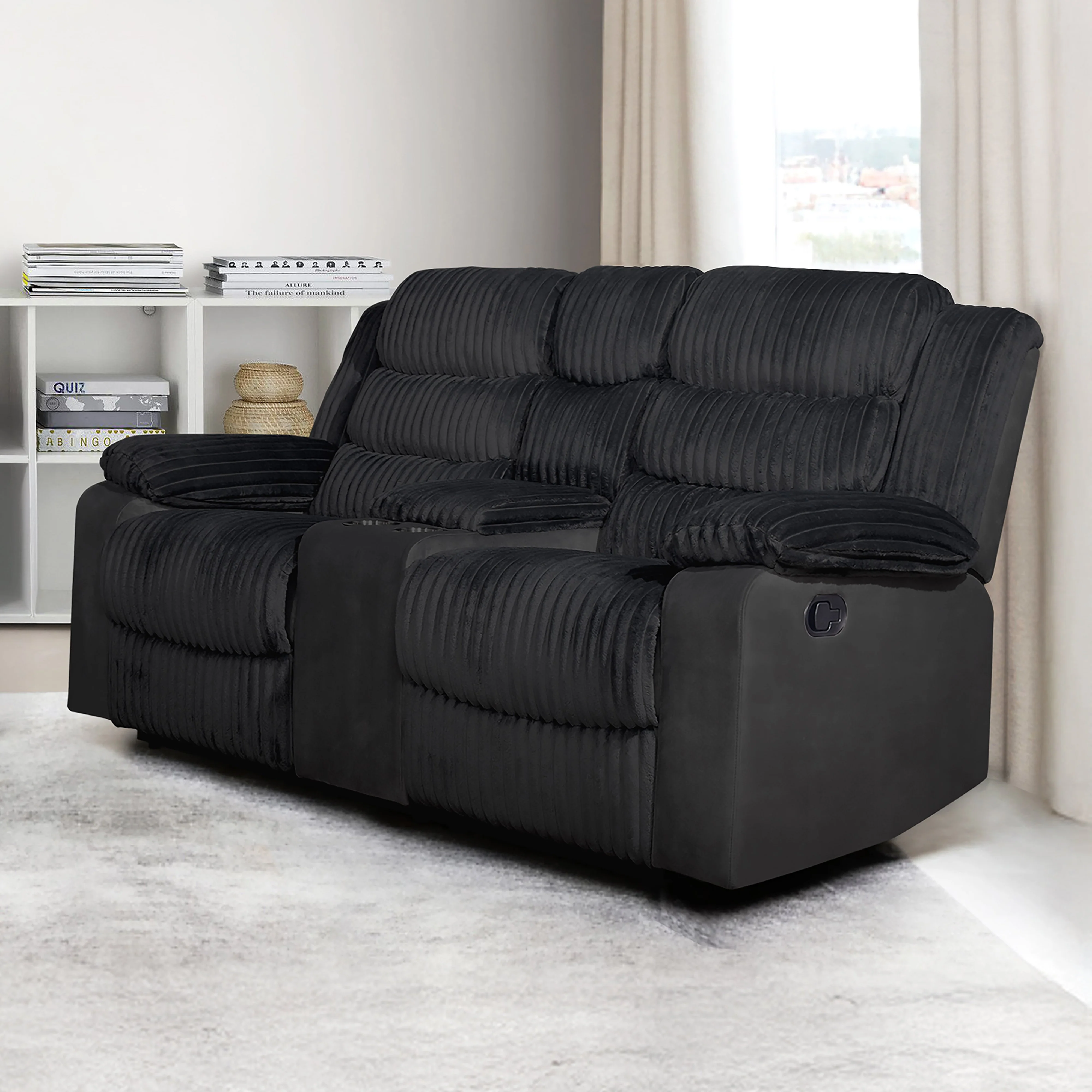 Willow Console Loveseat W/ Dual Recliners-Black - Image 8