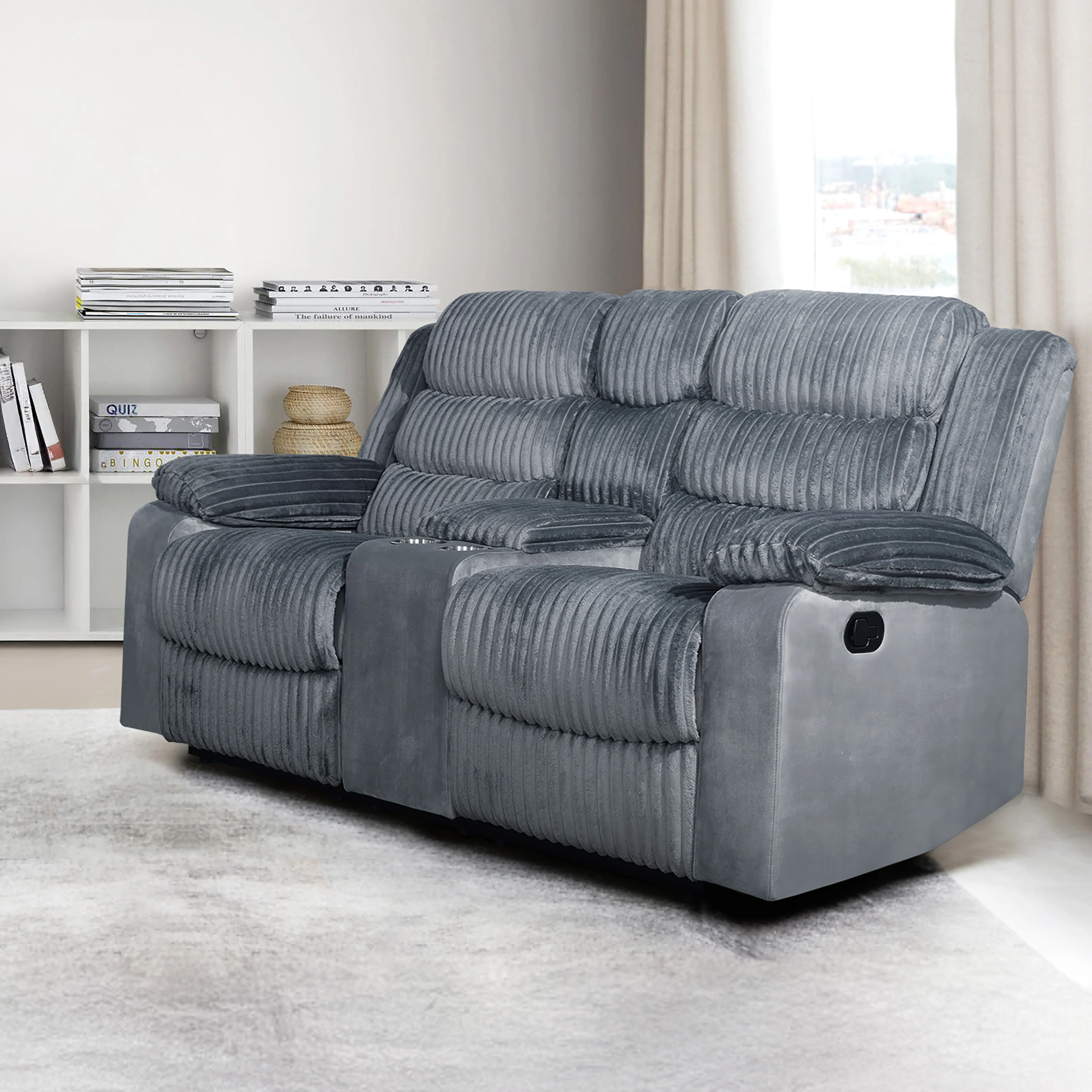 Willow Console Loveseat W/ Dual Recliners-Gray - Image 8